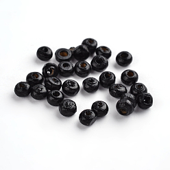 Noir Perles de bois naturel teintes, ronde, noir, 4~5x3mm, Trou: 1.2mm, environ37340 pcs / 1000 g