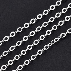 Серебро Латунные кабельные цепи, пайки, с катушкой, Плоско-овальные, серебряные, 2x1.8x0.2 мм, около 9.84 футов (3 м) / рулон