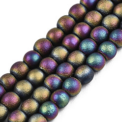Coloré Perles de verre dépoli de galvanoplastie brins, ronde, colorées, 3mm, Trou: 0.5mm, Environ 149~150 pcs/chapelet, 15.35''~15.75'' (39~40 cm)