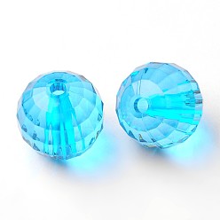 Deep Sky Blue Transparent Acrylic Beads, Faceted Round, Deep Sky Blue, about 22mm in diameter, hole: 3mm, about 82pcs/500g