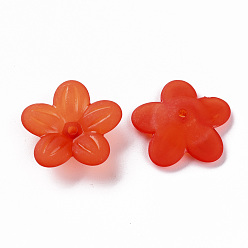 Orange Red Frosted Acrylic Bead Caps, 5-Petal, Flower, Orange Red, 19.5x20x5.5mm, Hole: 1.6mm, about 740pcs/500g