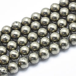 Pyrite Natural Pyrite Beads Strands, Round, 8mm, Hole: 1mm, about 49pcs/strand, 15.5 inch