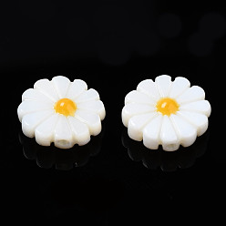 Gold Natural Freshwater Shell Beads, with Enamel, Flower, Gold, 12x4mm, Hole: 0.9mm