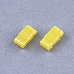Yellow 2-Hole Opaque Glass Seed Beads, AB Colours, Rectangle, Yellow, 4.5~5.5x2x2~2.5mm, Hole: 0.5~0.8mm