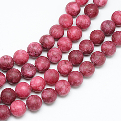 Rouge Indien Blanc brins de perles de jade naturels, teint, givré, ronde, rouge indien, 10~11mm, Trou: 1.5mm, Environ 38~39 pcs/chapelet, 14.9 pouce
