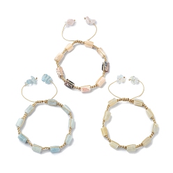 Pierre Mélangete 3 pcs 3 ensemble de bracelets de perles tressées en cubes de pierres précieuses naturelles mélangées de style, bracelets réglables en nylon pour femmes, diamètre intérieur: 2-3/8~3-7/8 pouce (6~9.8 cm), 1 pc / style