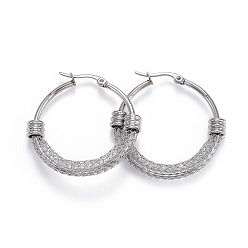 Stainless Steel Color 304 Stainless Steel Hoop Earrings, Hypoallergenic Earrings, Stainless Steel Color, 36.5x38x6mm, Pin: 0.7x1mm
