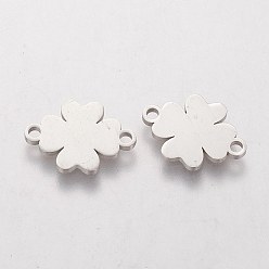 Stainless Steel Color 201 Stainless Steel Links Connectors, Laser Cut, with Four Leaf Clover, Stainless Steel Color, 15.5x11.2x1mm, Hole: 1mm