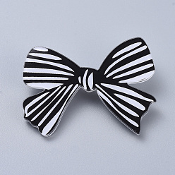 Noir Broches de sécurité en acrylique, avec la broche de fer, bowknot, noir et blanc, 35x47x8 mm, broches: 0.8 mm