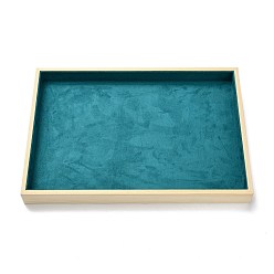 Cyan Oscuro Cajas de exhibición de joyería de madera plana, cubiertos con terciopelo, Rectángulo, cian oscuro, 35x24x3.5 cm