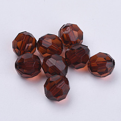 Brun De Noix De Coco Perles acryliques transparentes, facette, ronde, brun coco, 20x19.5mm, trou: 3 mm, environ 116 pcs / 500 g