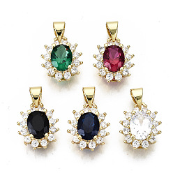 Mixed Color Brass Micro Pave Cubic Zirconia Charms, with Brass Snap on Bails, Oval, Real 18K Gold Plated, Nickel Free, Mixed Color, 14x11.5x7mm, Hole: 5x3.5mm