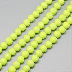 Jaune Bicarbonate de verre peinte rangées de perles rondes, jaune, 6.5mm, Trou: 1.5mm, Environ 145 pcs/chapelet, 31.8 pouce