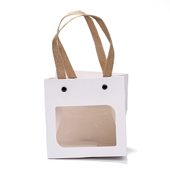 White 210g Rectangle Kraft Paper Bags, with Nylon Handles and Transparent Windows, for Gift Bags and Shopping Bags, White, 12x12x1cm