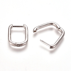 Platinum Brass Huggie Hoop Earrings, Rectangle, Platinum, 12 Gauge, 15.5x11.5x2mm, Pin: 1mm