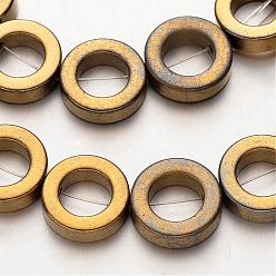 Plateado en Oro Electroplate no magnéticas de hematita sintética hebras de cuentas, anillo, oro chapado, 14x4 mm, agujero: 1 mm, sobre 29 unidades / cadena, 15.7 pulgada