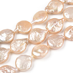Bisque Natural Keshi Pearl Beads Strands, Cultured Freshwater Pearl, Baroque Pearls, Teardrop, Bisque, 13~17.5x10~12x3.5~6mm, Hole: 0.7mm, about 28~29pcs/strand, 14.96~15.35 inch(38~39cm)