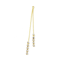 Oro Borla de cadena coreana de latón grandes colgantes, con colgantes de diamantes de imitación de cristal, dorado, 61x2.5x2 mm, agujero: 1.4 mm