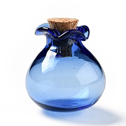 Blue Lucky Bag Shape Glass Cork Bottles Ornament, Glass Empty Wishing Bottles, DIY Vials for Pendant Decorations, Blue, 2.5cm