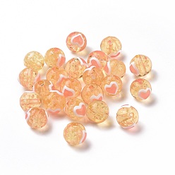 Sandy Brown Handmade Lampwork Beads, Round with Heart, Sandy Brown, 10x9mm, Hole: 1.4mm
