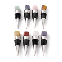 Mixed Stone Natural Gemstone Bottle Stoppers, with Alloy & Silicone Findings, Cone, 77~78x20mm