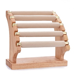 Antique White 5-Tier Microfiber Cloth Bar Finger Ring Holder Stand, Wood Display Organizer for Jewelry, Antique White, 18.6x19.6x16.5cm