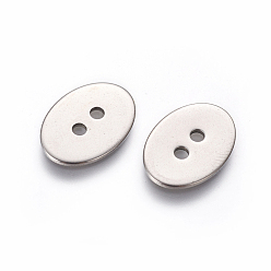Couleur Acier Inoxydable 201 boutons en acier inoxydable, ovale, 2-trou, couleur inox, 17x12x1mm, Trou: 1.8mm