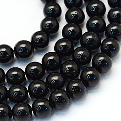 Noir Cuisson peint perles de verre nacrées brins de perles rondes, noir, 10~11mm, Trou: 1.5mm, Environ 85 pcs/chapelet, 31.4 pouce1.5mm