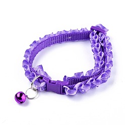 Blue Violet Adjustable Polyester Lace Dog/Cat Collar, Pet Supplies, with Iron Bell and Polypropylene(PP) Buckle, Blue Violet, 21~35x0.9cm, Fit For 19~32cm Neck Circumference