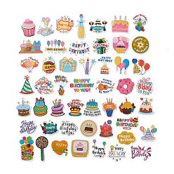 Mixed Color 50Pcs 50 Styles Birthday Theme Cartoon Paper Sticker Label Set, Adhesive Label Stickers, for Suitcase & Skateboard & Refigerator Decor, Mixed Color, 42~73x30.5~74x0.2mm, 50pcs/bag