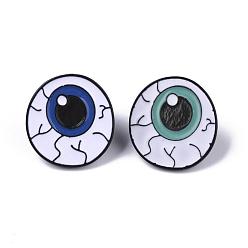 Colorful Creative Zinc Alloy Brooches, Enamel Lapel Pin, with Iron Butterfly Clutches or Rubber Clutches, Electrophoresis Black Color, Eyeball, Random Single Color or Random Mixed Color, 19x18mm