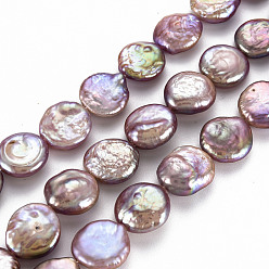 Lavender Natural Keshi Pearl Beads Strands, Cultured Freshwater Pearl, Flat Round, Lavender, 12~15x12~14x4~8mm, Hole: 0.6mm, about 27~28pcs/strand, 15.35 inch(39cm)