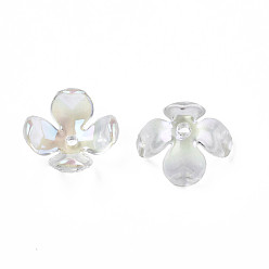 Clear Transparent Acrylic Bead Caps, AB Color Plated, 4-Petal, Flower, Clear, 16.5x16.5x6.5mm, Hole: 1.6mm