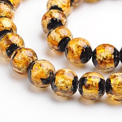 Verge D'or Perles rondes en verre argenté faites à la main, style lumineux, brillent dans le noir, verge d'or, 8mm, Trou: 1mm