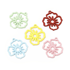 Mixed Color Rack Plating Alloy Pendants, Spray Painted Flower Charms, Cadmium Free & Nickel Free & Lead Free, Mixed Color, 24.5x22.5x1.4mm, Hole: 1.2mm