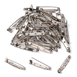 Platinum Iron Brooch Findings, Back Bar Pins, with Three Holes, Platinum, 35x6mm, Pin: 1mm, Hole: 2mm