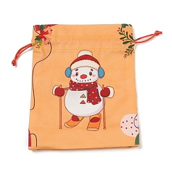Bonhomme de neige Sacs en tissu rectangulaires sur le thème de Noël avec cordon de jute, poches à cordon, pour emballage cadeau, bonhomme de neige, 19x16x0.6 cm
