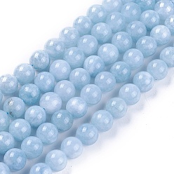 Autres Jades Chapelets de perles en jade naturel, teint, imitation aigue-marine, ronde, 8mm, Trou: 1.2mm, Environ 47 pcs/chapelet, 14.8 pouces ~ 15 pouces (37.5~38 cm)