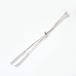 Platine Bracelet en laiton ajustable micro pavé de zircone cubique, fabrication de bracelets coulissants, platine, 240~250mm, 1mm, Trou: 1.5mm