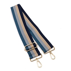 Bleu Bretelles de sac en tissu de coton à rayures, fermoirs alliage pivotantes, accessoires de remplacement de sac, bleu acier, 72~128x5 cm