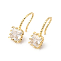 Clair Boucles d'oreilles pendantes carrées en zircone cubique, bijoux en laiton plaqué or véritable 18k pour femmes, clair, 18~19x7.5mm