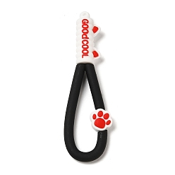 Negro Cuerda de correa de pulsera de teléfono de plástico pvc con estampado de pata de gato, decoración de accesorios móviles, negro, 10.8~10.9x3.3~3.4x1.3 cm