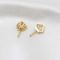 Oro Alfileres de cabeza de corona de zirconia cúbica transparente con micro pavé de latón, para hacer perlas barrocas, dorado, 12x8 mm
