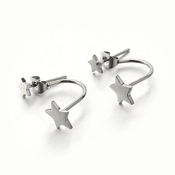 Stainless Steel Color 304 Stainless Steel Ear Studs, Star, Stainless Steel Color, 20~25x8mm, Pin: 0.8mm