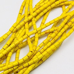 Желтый Синтетических нитей бирюзовые бусы, окрашенные, колонка, желтые, 8~9x5 мм, отверстие : 1 мм, около 46 шт / нитка, 15.2 дюйм