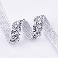Silver Glitter Sparkle Ribbon, Polyester & Nylon Ribbon, Silver, 3/8 inch(9.5~10mm), about 50yards/roll(45.72m/roll)
