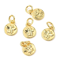 Golden Brass Charms, with Jump Rings, Flat Round with Bees, Golden, 10x8x1.5mm, Hole: 3mm