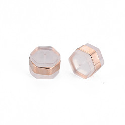 Or Rose Écrous en silicone, dos d'oreille, avec les accessoires en laiton, hexagone, sans cadmium et sans nickel et sans plomb, or rose, 6x7x4.5mm, Trou: 0.7mm