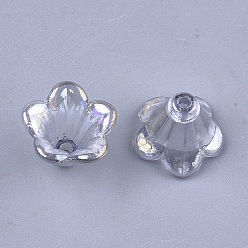 Gris Ardoise Transparentes bouchons acrylique de perles, perles de fleur de trompette, couleur ab , 5 pétales, fleur, gris ardoise, 10x14x13.5mm, trou: 1.6 mm, environ 1370 pcs / 500 g