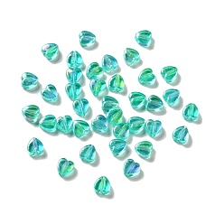 Turquoise Eco-friendly Transparnt Plastic Beads, AB Colored, Heart, Turquoise, 6x6x3mm, Hole: 1.2mm, about 8300pcs/500g